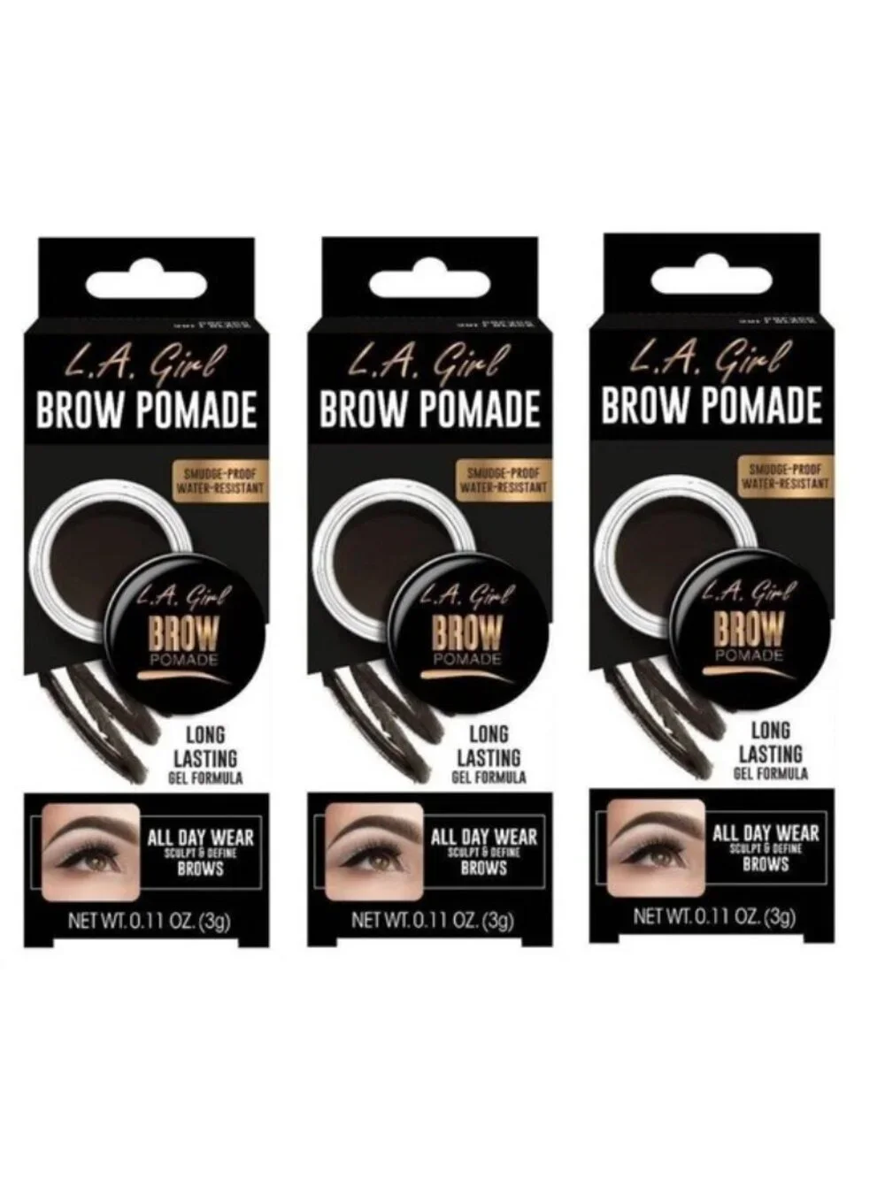 L.A. Girl Brow Pomade Soft Black Lot of 3 Waterproof Smudge Proof Eyebrow Gel